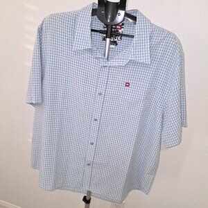 TONY HAWK MENS XXL 65% MODAL 35% POLYESTER BLUE WHITE PLAID SHORT SLEEVE SHIRT